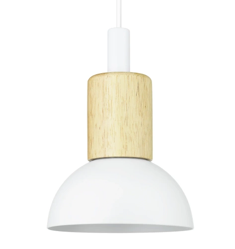 Lampa wisząca z białym kloszem i drewnem | Minimalistyczna  lampa w stylu skandynawskim z oprawą  E27 |  YG-XD002A-W
