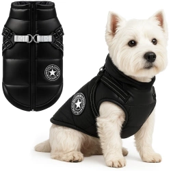 Zimowa kurtka dla psa z wbudowanymi szelkami  L | Ciepłe, wodoodporne  ubranie dla psa | PET-017L-BK