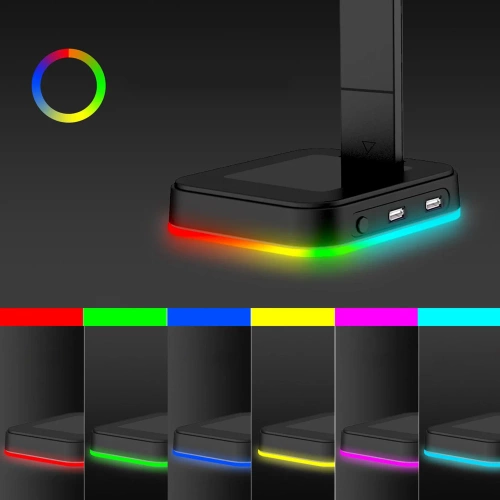 Podstawka pod słuchawki | stojak, hak, wieszak na słuchawki | podświetlenie RGB | HS-D9-BLACK