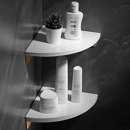 Narożna półka łazienkowa | Marmurowa półka na kosmetyki | TBD-211-WHITE-MRBL
