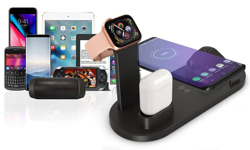 Stacja dokująca QI do Apple iPhone Airpods Watch | ładowarka bezprzewodowa 15W | 3 wtyczki - USB-C / Lightning / Micro USB | WD-02