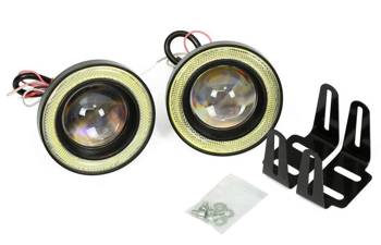 LED 890 | 2 шт - Комплект протитуманних фар із вбудованими кільцями DRL Angel Eyes LED | круглий ø 89 мм